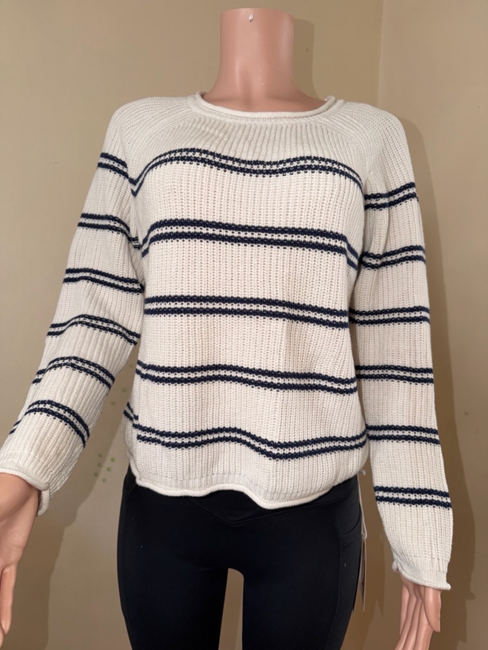 a new day White Crew Sweater with Navy Stripes new without tag